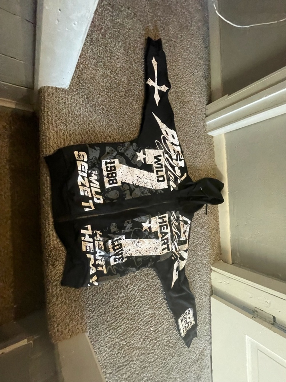 Black Graphic Zip-Up Hoodie Jacket - Men Lightweight Shirt Jacket